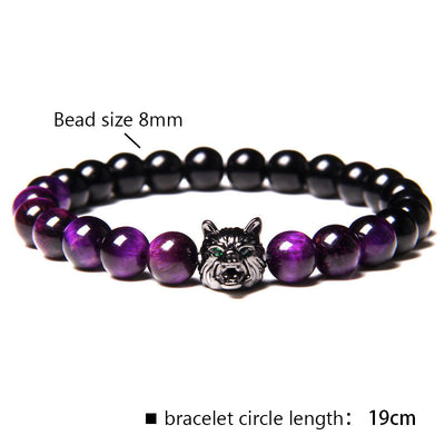 Olivenorma Lila Tigerauge Wolf Armband 