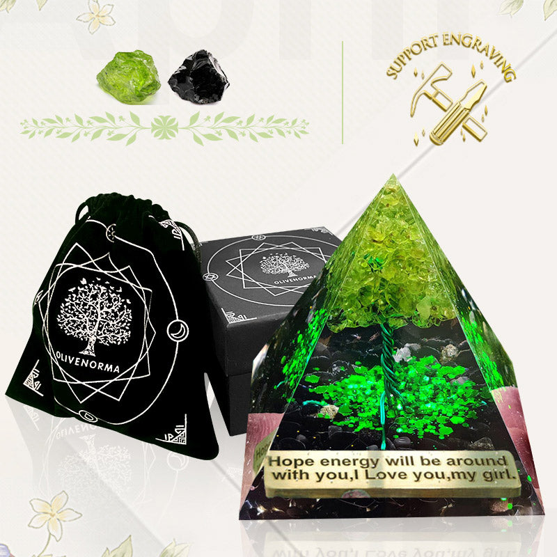 (Ausverkauf 30% RABATT / CODE: OFF30) - Olivenorma Obsidian mit Peridot Glücks-Orgonpyramide