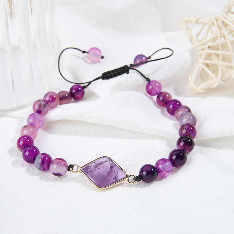 Olivenorma Amethyst Rhombus Anhänger Perlen Armband