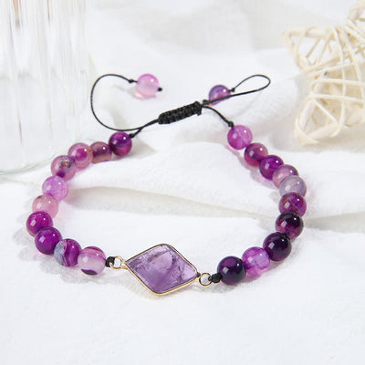 Olivenorma Amethyst Rhombus Anhänger Perlen Armband