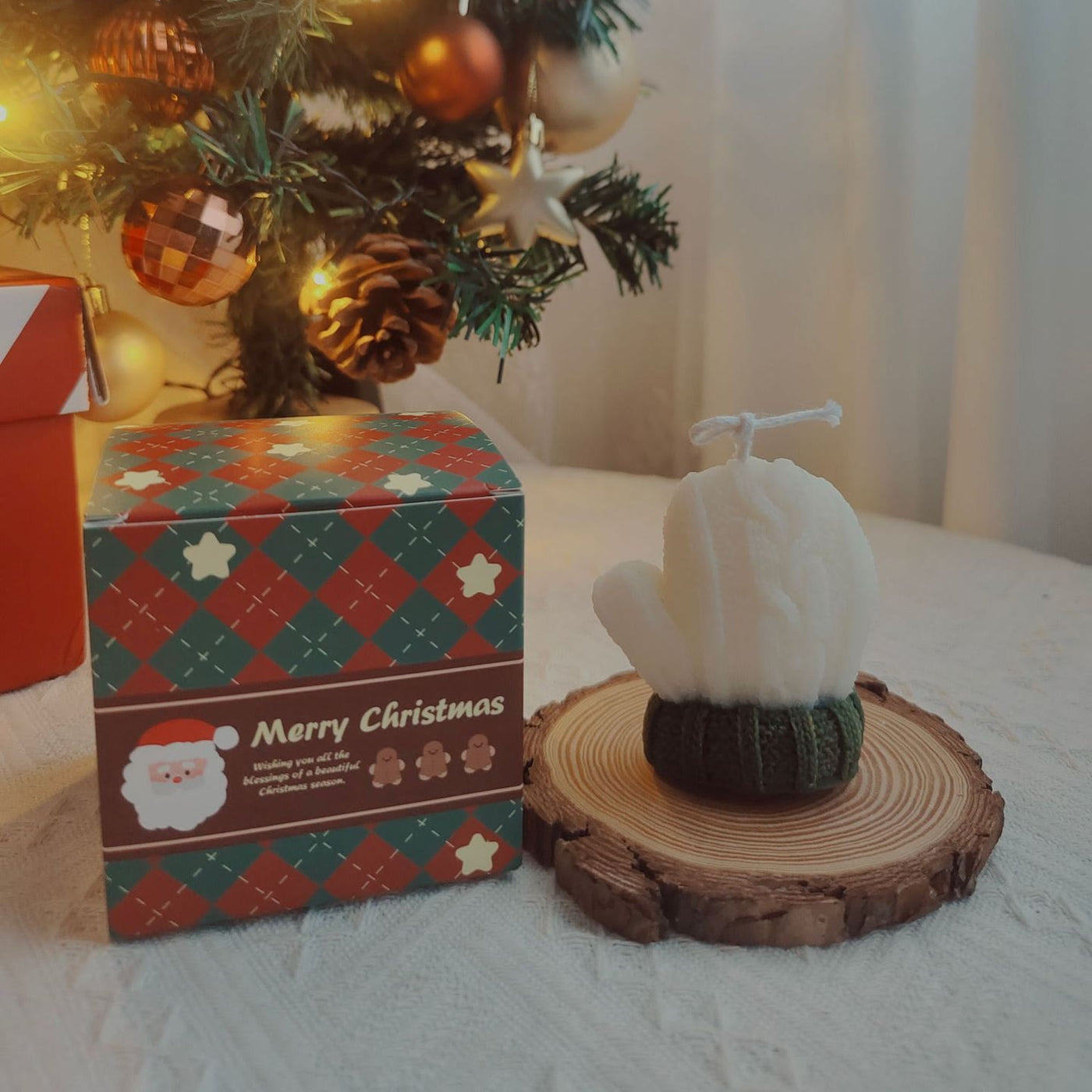 Olivenorma Gravierte Handschuhe Garnknäuel Weihnachtssocke Kerze 