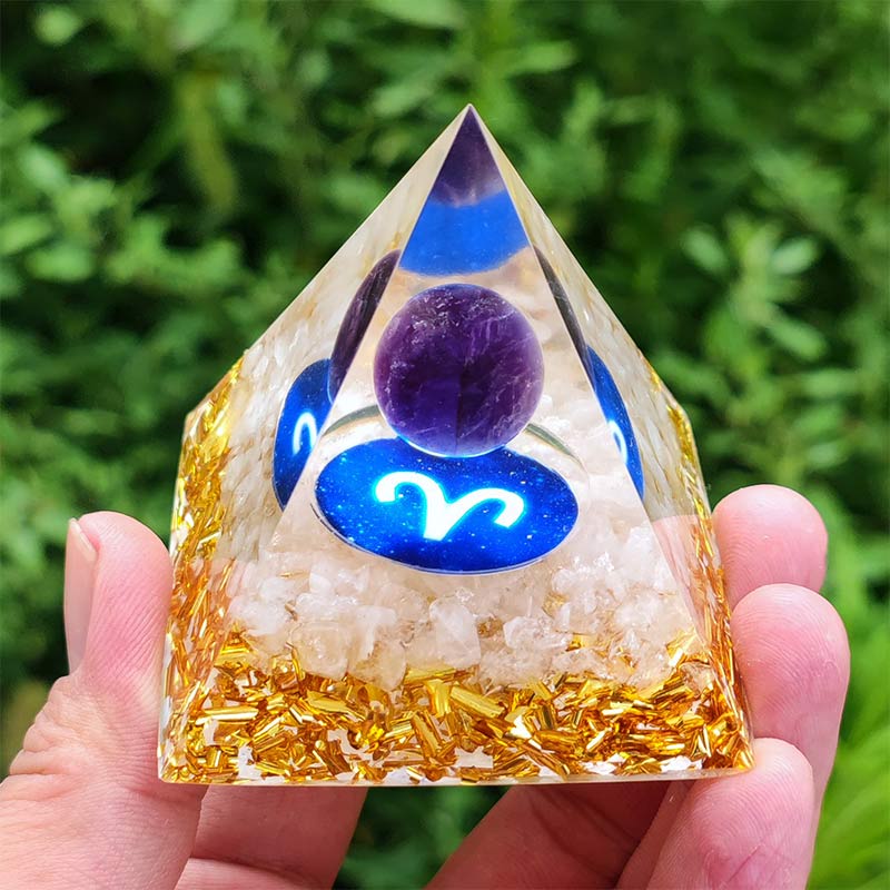 Olivenorma Amethyst mit klarem Quarz Widder-Zodiac Orgon-Pyramide