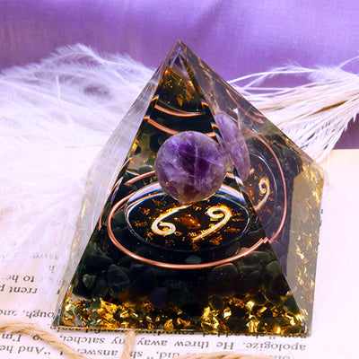 Olivenorma Amethyst Kugel Mit Obsidian Zodiac Krebs Orgon Pyramide