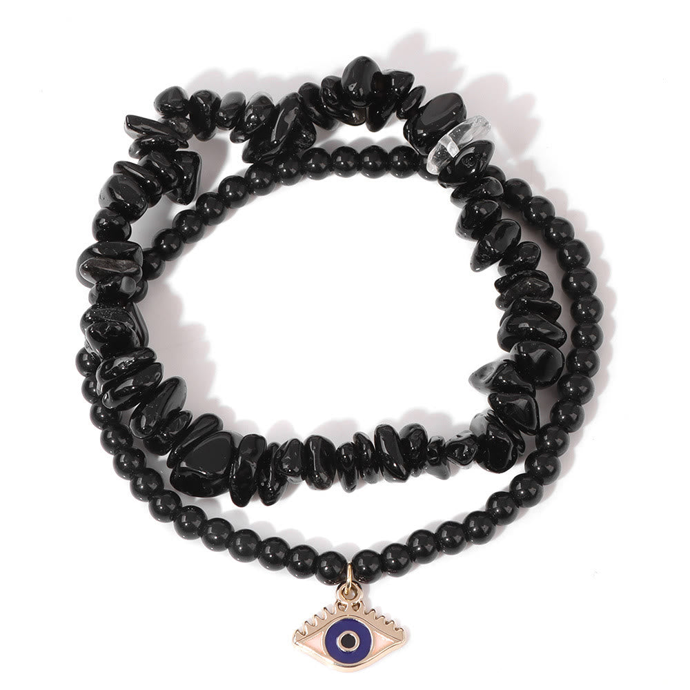 Olivenorma Evil Eye Anhänger Doppeltes Schicht Kristall Armband Set