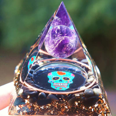 Olivenorma Amethyst Obsidian Schädel Symbol Orgon-Pyramide 