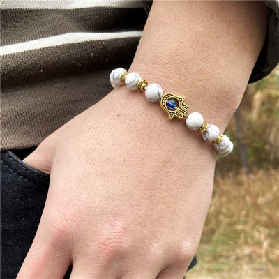 Olivenorma Evil Eye Hamsa 8mm Naturperlen Männer Armband 