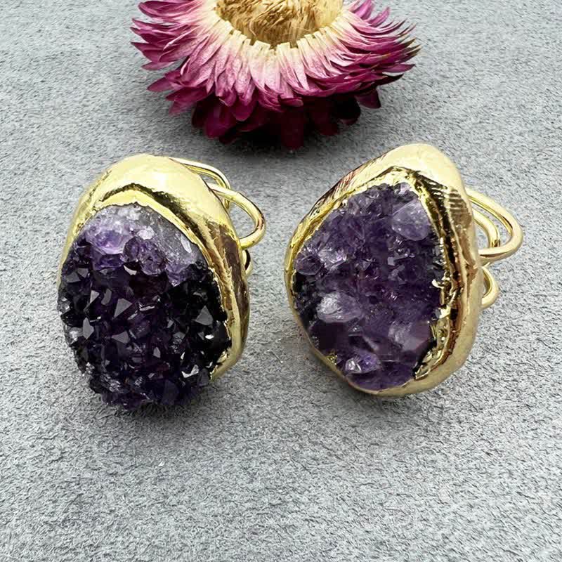 Olivenorma Gold Natürlicher Verstellbarer Amethyst Edelsteinring