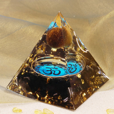 Olivenorma Tigerauge Obsidian OM Symbol Orgon Pyramide 