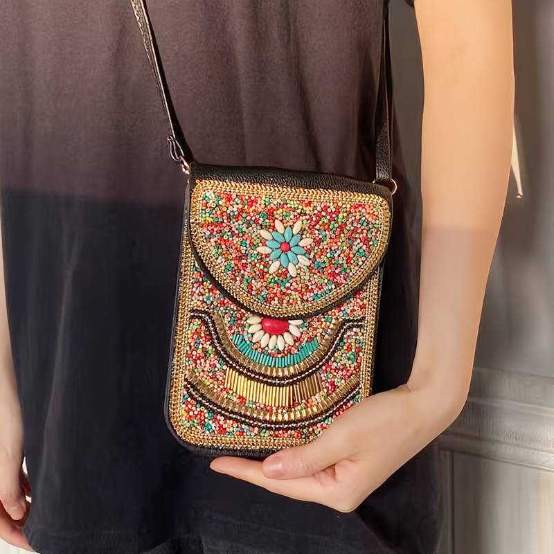 Olivenorma Ethnic Style Perlen Crossbody Handytasche 