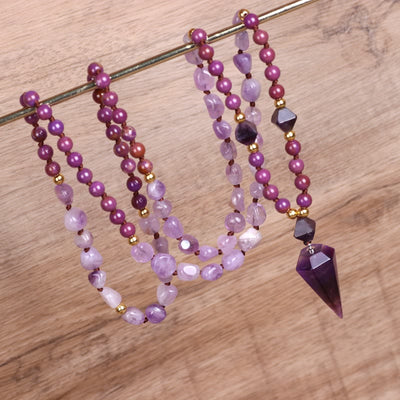 Olivenorma Natürliche Amethyst Purpur Jade Perlen Mala Kette