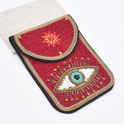 Olivenorma Bohemian Perlen Böses Auge Hamsa Handytasche 