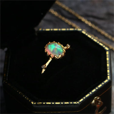 Olivenorma Opal Gelb Goldener Ring Halskette 