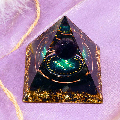 Olivenorma Amethystkugel mit Obsidian-Zodiac Wassermann Orgon-Pyramide 