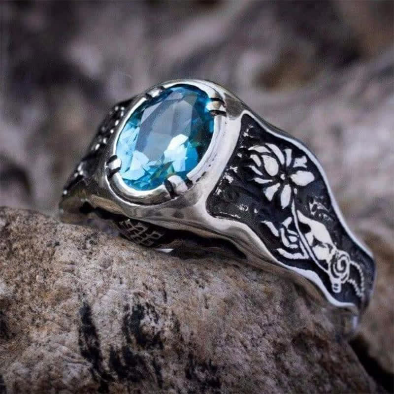 Olivenorma Buddhi Mudra - Schweizer Blauer Topas Ring