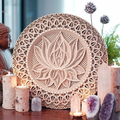 Olivenorma Pink Lotus Mandala 3D Gravur Wanddeko