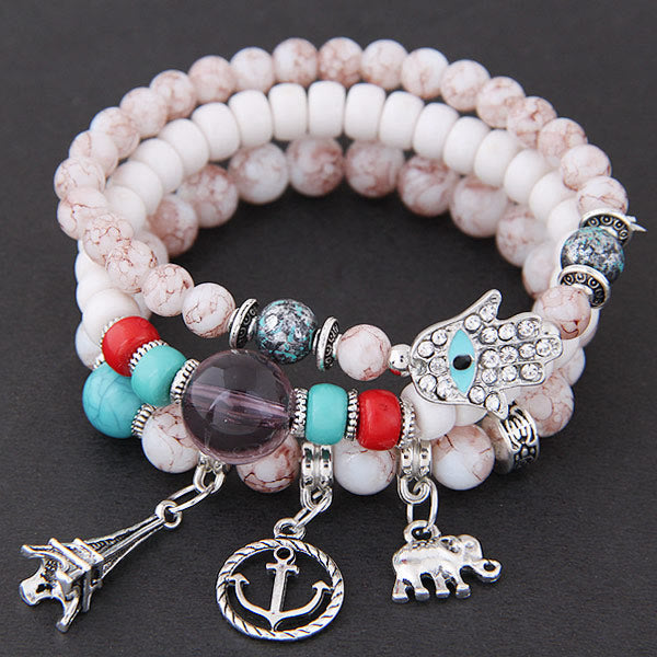 Olivenorma Elephantenturm Böses Auge Hamsa Armband Set