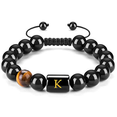 Olivenorma Tigerauge mit schwarzem Onyx heilendes Buchstabenarmband