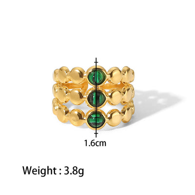 Olivenorma Gold Grün Natürlicher Malachit Offenes Ring-Set