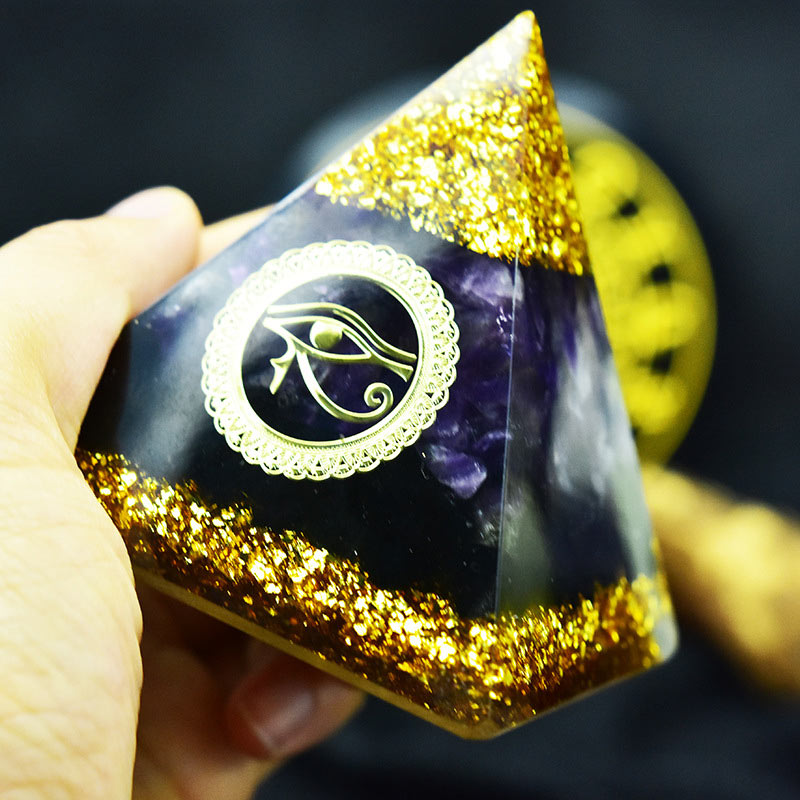 Olivenorma Amethyst Obsidian Auge-des-Horus-Symbol Orgon-Pyramide