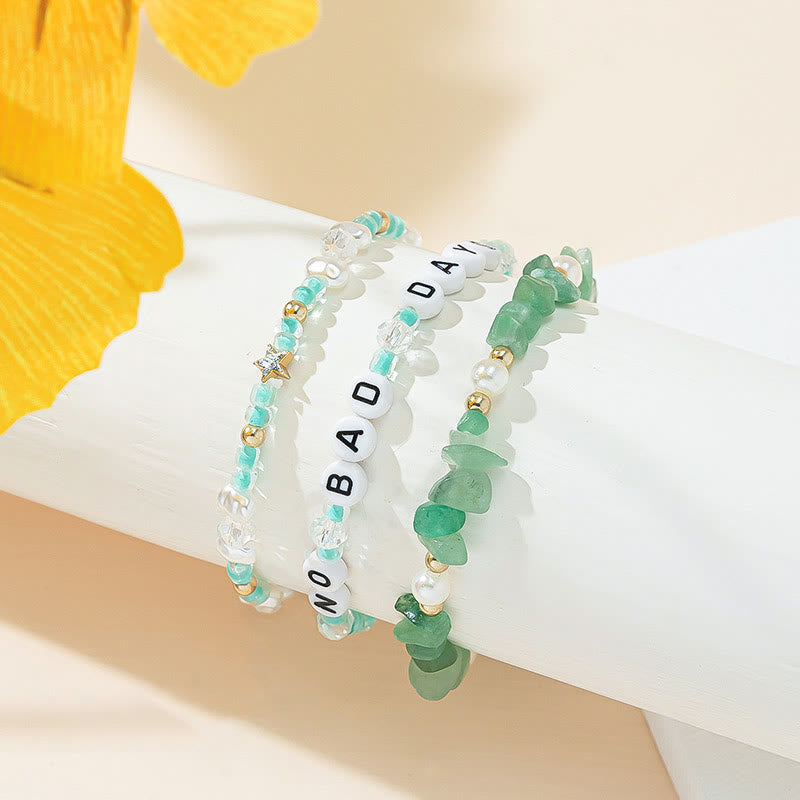 Olivenorma „No Bad Days“ Kristallperlen-Dreilagen-Armband-Set