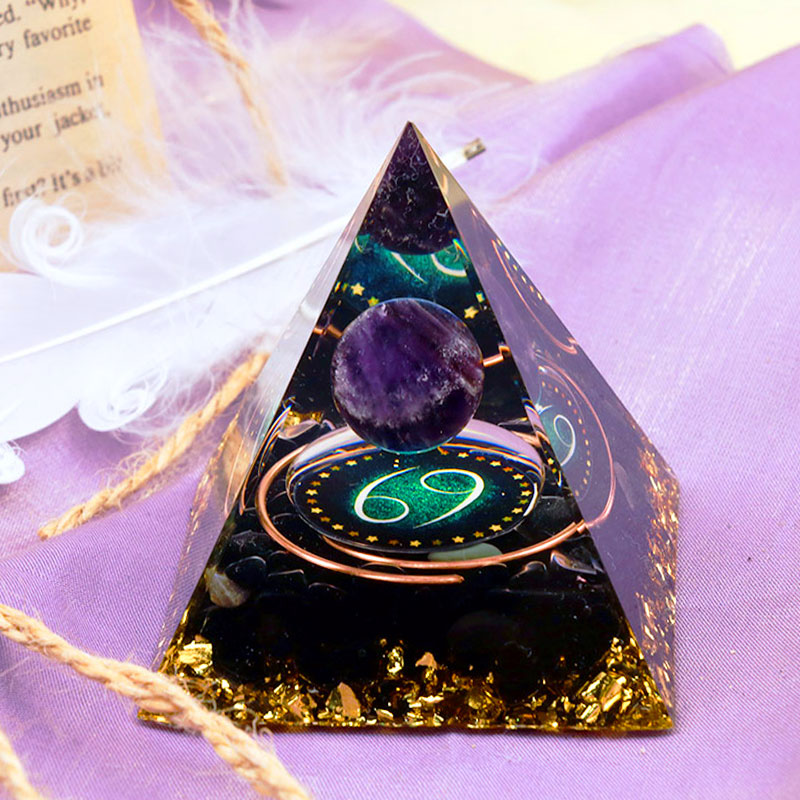 Olivenorma Amethystkugel mit Obsidian Sternzeichen Krebs Orgonpyramide 