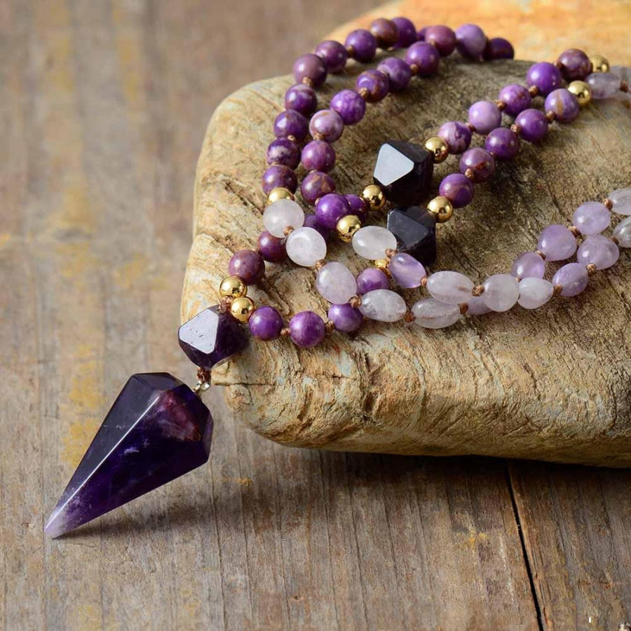 Olivenorma Natürliche Amethyst Purpur Jade Perlen Mala Kette 