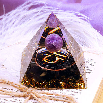 Olivenorma Amethystkugel mit Obsidian-Zodiac Waage Orgon-Pyramide 