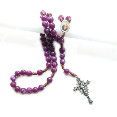 Olivenorma Amethyst Silberkreuz Jesus Anhänger Rosenkranz Halskette