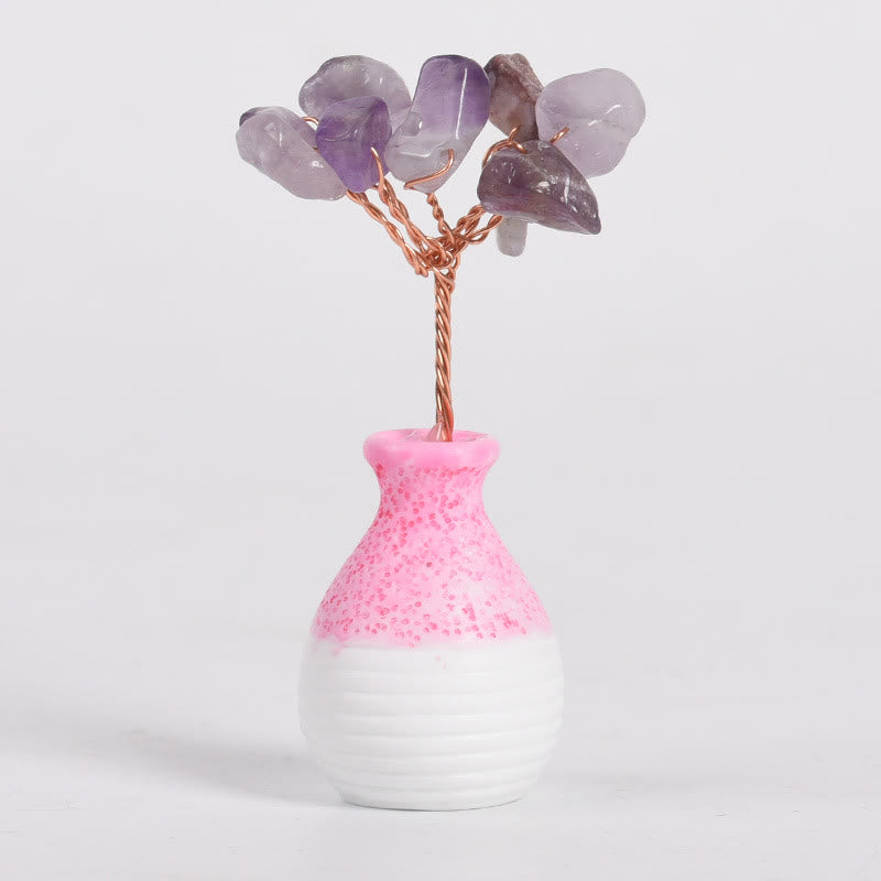 Olivenorma Kristall Baum des Lebens Pinke Vase Edelstein Dekoration