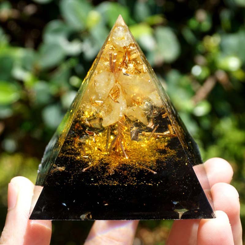 Olivenorma Golden Clarity - Citrin & Obsidian Baum des Lebens Pyramide - image 2