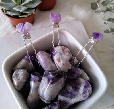 Olivenorma natürliche Amethyst-Quarz-Blumen Haarspange