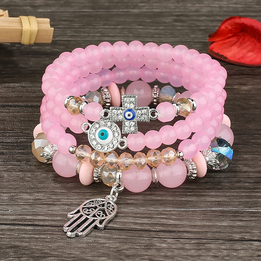 Olivenorma Bösen Blick Hamsa Schutz 4-teiliger Armband Set