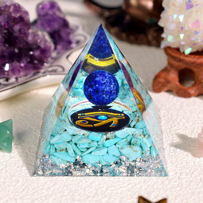 Olivenorma Blaue Sodalith Türkis Auge des Horus Orgone Pyramide