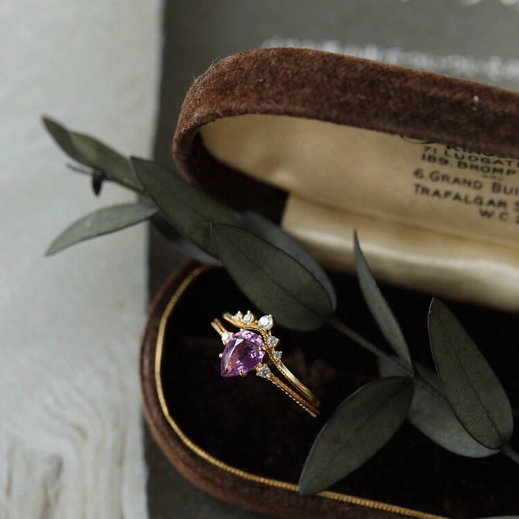 Olivenorma Teardrop Amethyst Weißer Zirkon Ring Set 