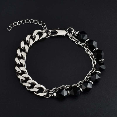 Olivenorma facettiertes Armband aus schwarzem Onyx Tigerauge Edelstahl 