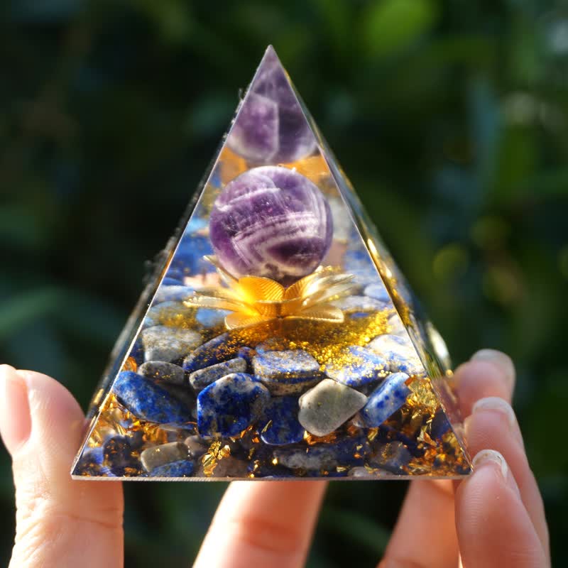 (Abverkauf 30% RABATT / CODE: OFF30) - Olivenorma Positive Lotus Amethyst Sphere Orgone Pyramide 