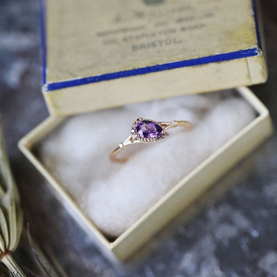 Olivenorma Amethyst Weißer Zirkon Wassertropfen Offener Verstellbarer Ring