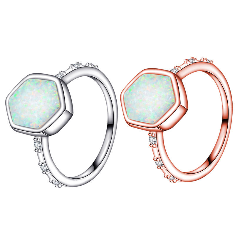 Olivenorma Hexagon Opal Raue Zirkonring