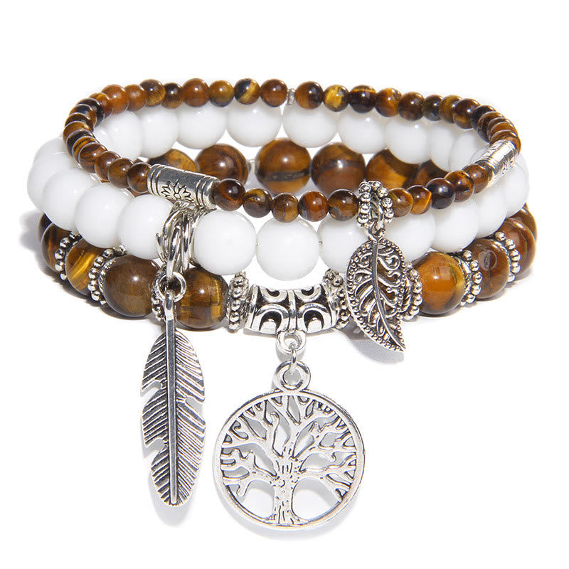 Olivenorma "Momente der Heilung der Natur" Tiger Eye Tree Of Life 3 Pieces Bracelet Set