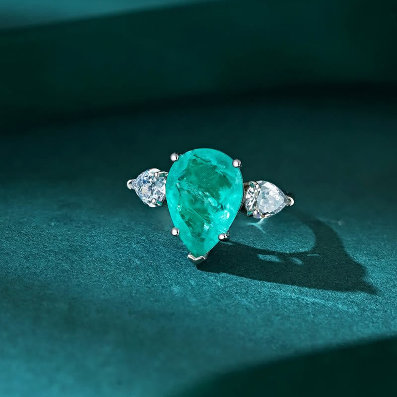 Olivenorma Paraiba Turmalin Weißer Zirkon Exquisiter Ring 