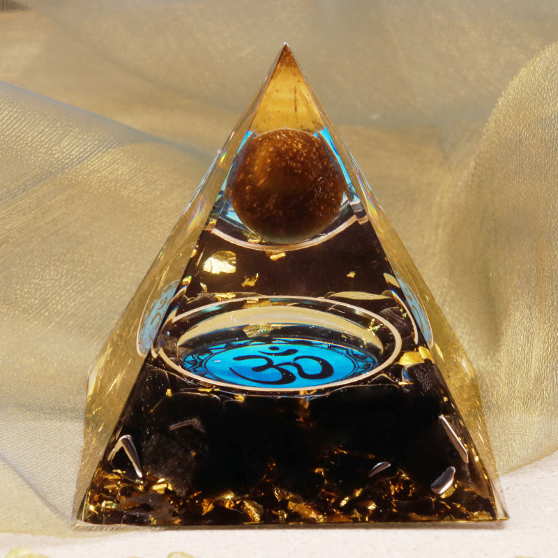 Olivenorma Tigerauge Obsidian OM Symbol Orgon Pyramide 