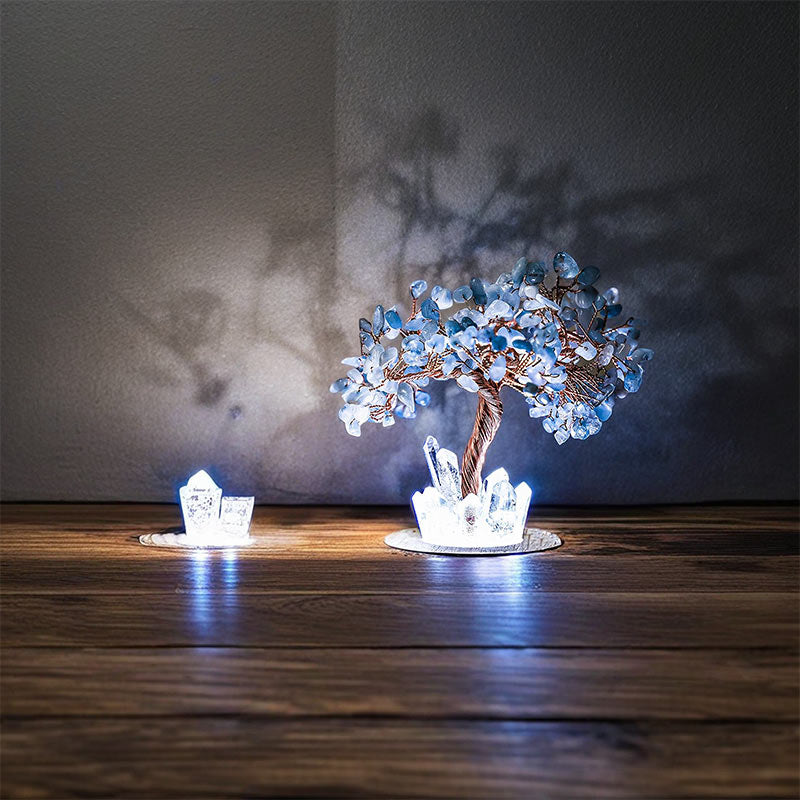 Olivenorma Aquamarin Kristall Feng Shui Baum Lampe 