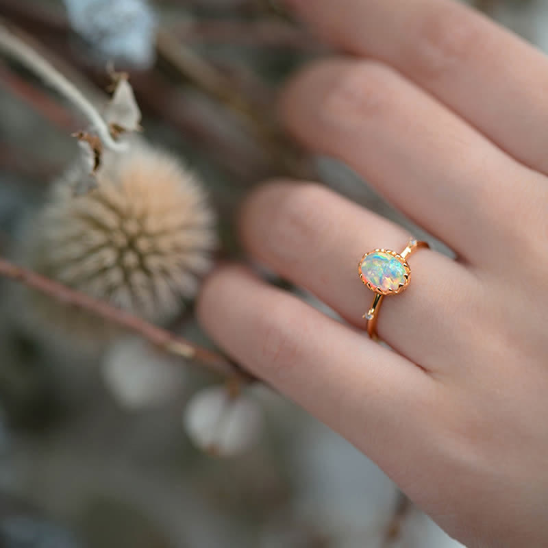 Olivenorma Retro Gold Opal Verstellbarer Ring