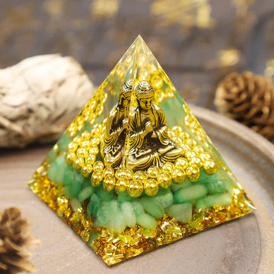 Olivenorma Grüner Aventurin mit Buddha Orgone Pyramide