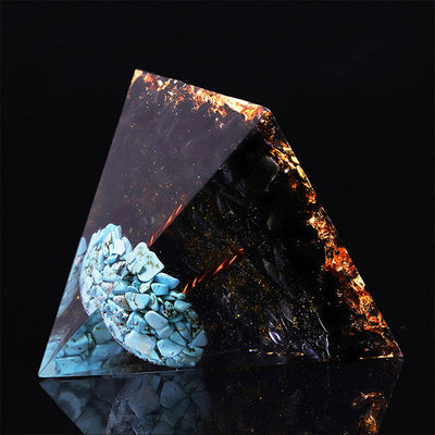 Olivenorma Obsidian mit türkiser Glücks-Orgon-Pyramide