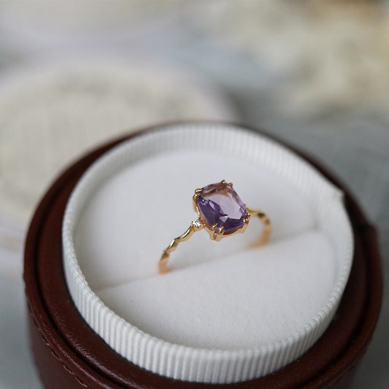 Olivenorma Amethyst Sugar Cube Wave Design Ring