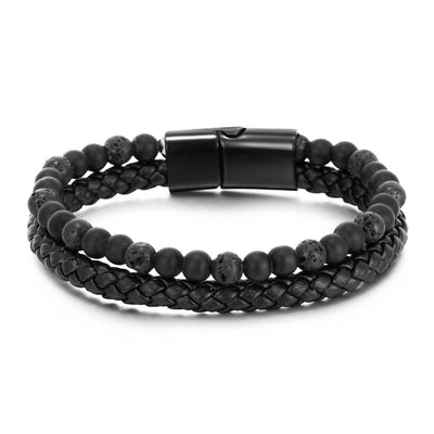 Olivenorma Herren Perlen Lederarmband mit Zwei Schichten 