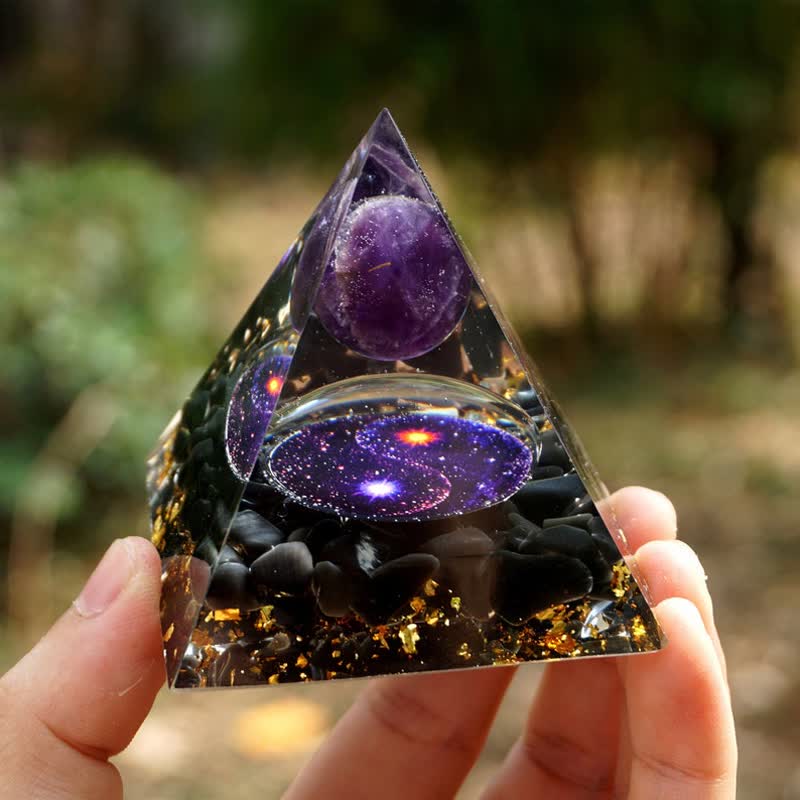 Olivenorma Yin und Yang Obsidian Orgone Pyramide