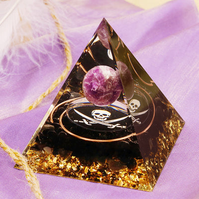 Olivenorma Amethyst Obsidian Totenkopf Symbol Orgon-Pyramide