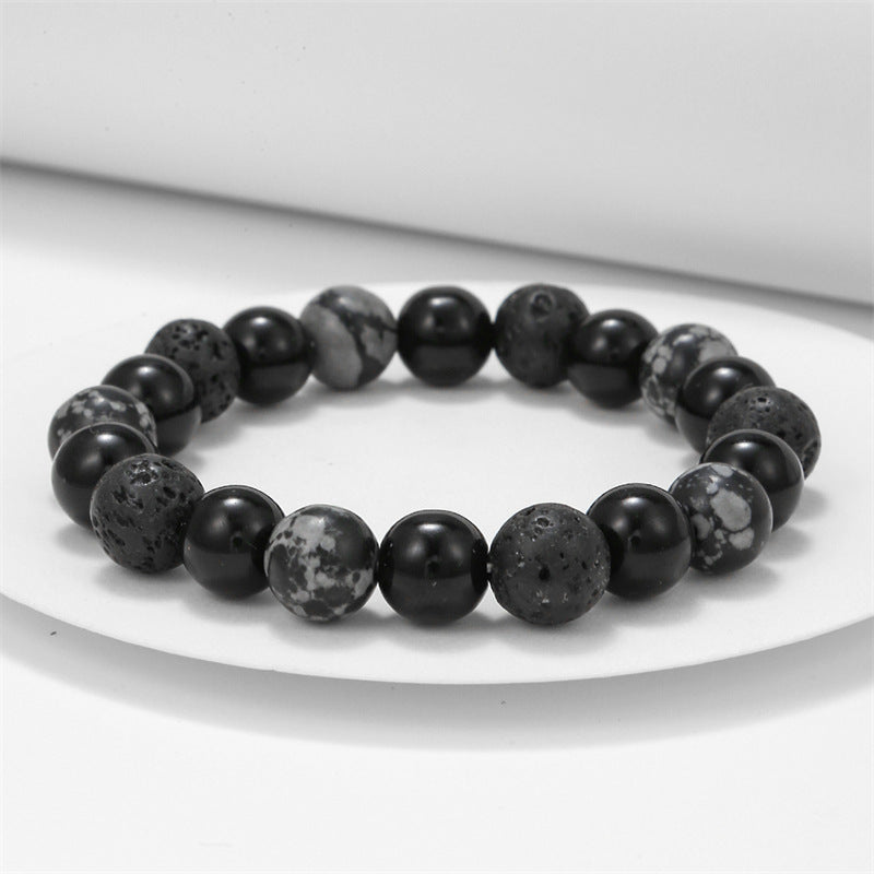 Olivenorma Lavagestein Obsidian Verstellbares Herrenarmband 